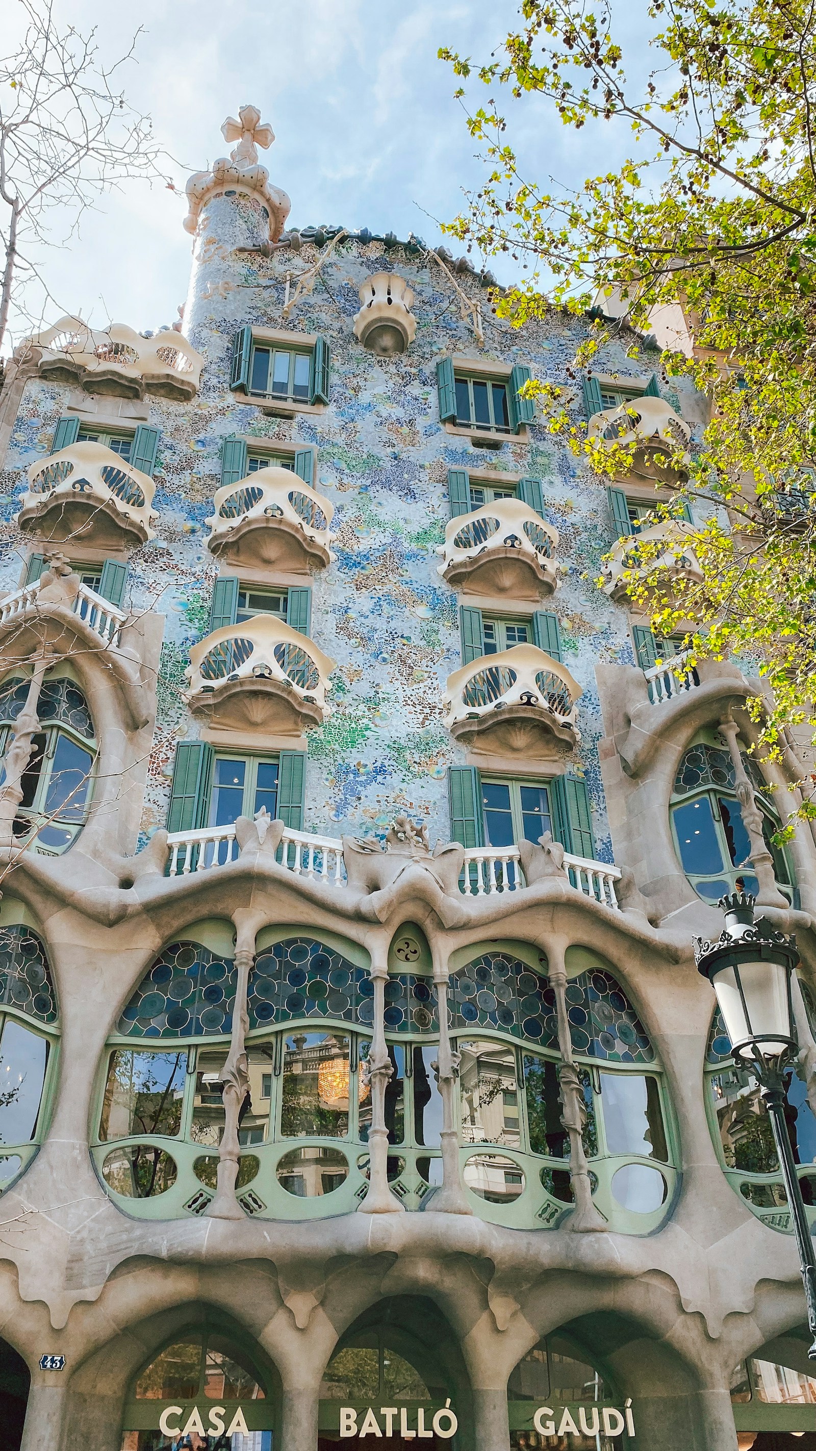 The colourful sculpted facade and balconies of Casa Batlló