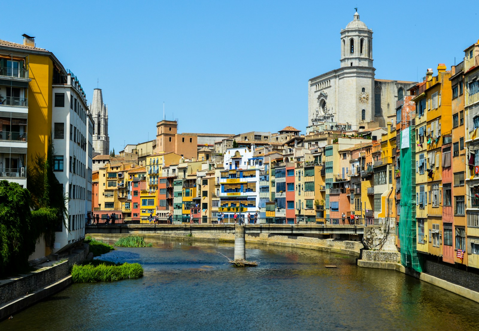 Colourful houses and church towers in Girona's historic centre
