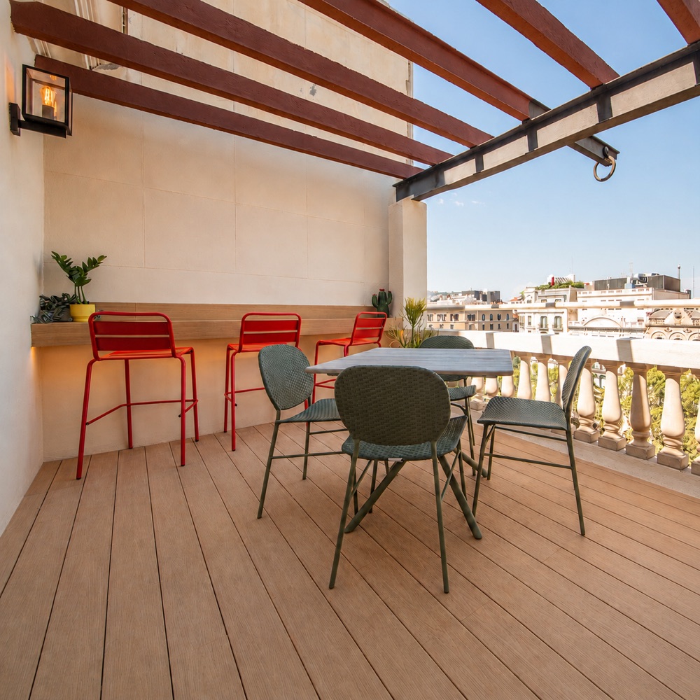 Private terrace at Suite Laia overlooking central Barcelona